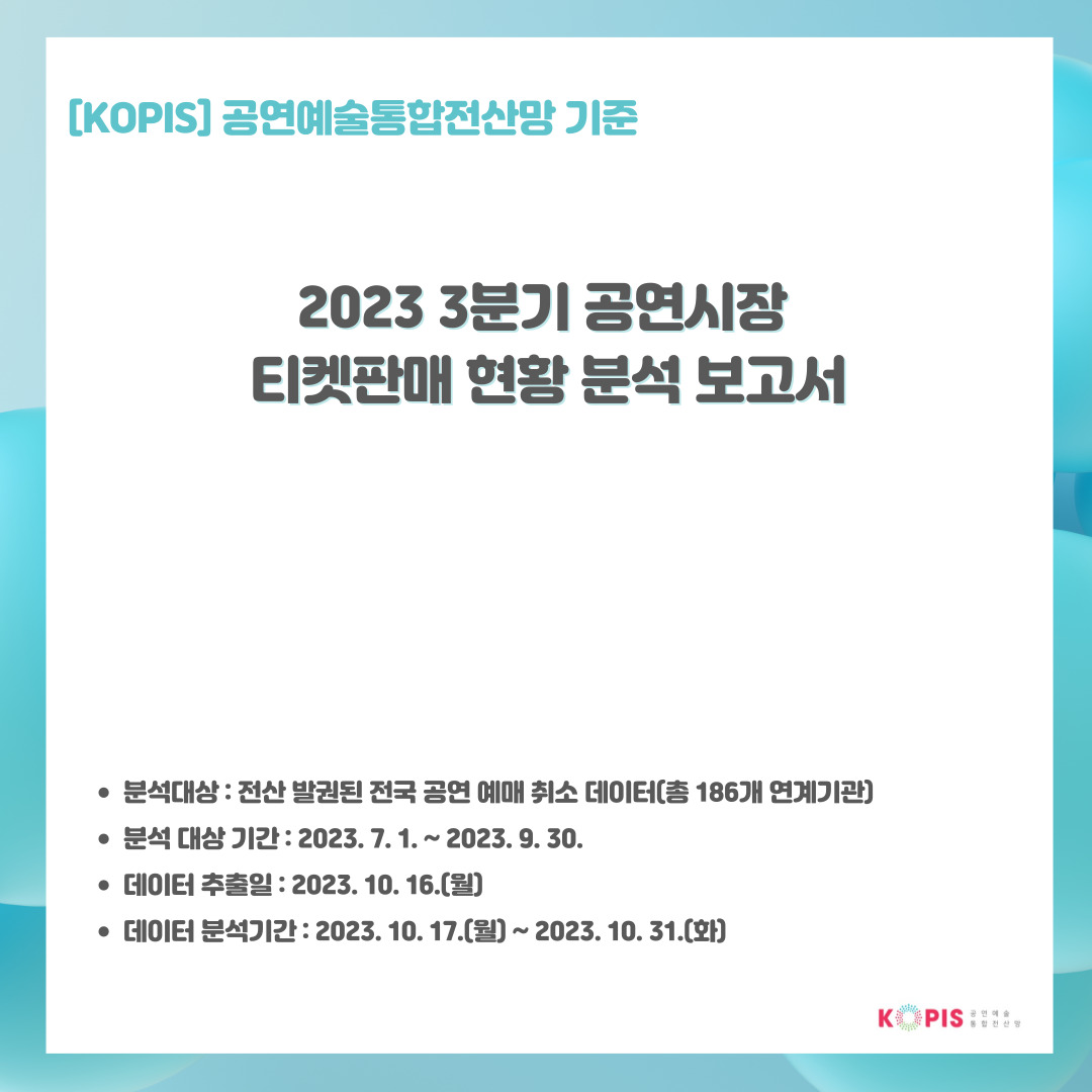 	[공연예술통합전산망(KOPIS)] <3분기 2023년 공연시장 티켓판매 현황 분석> 보고서 발간
